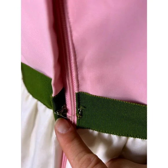 Vintage Embroidered Maxi Dress Pink Satin Bodice 60s Union Made S Mad Men era - Picture 14 of 17